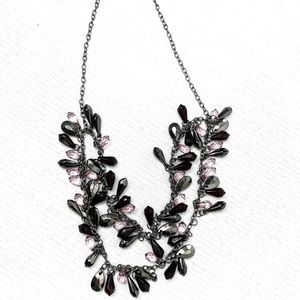 Multi-Strand Gun Metal Necklace w Gunmetal, Opaque & Deep Purple Beads Necklace